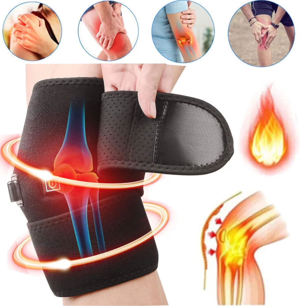 Knee Heating Pad, Heated Knee Brace Wrap with 3 Adjustable Temperature & Herbal Bags, Electric Heat Knee Wrap Support, Joint Pain & Arthritis Pain Relief, for Men and Women, Black
