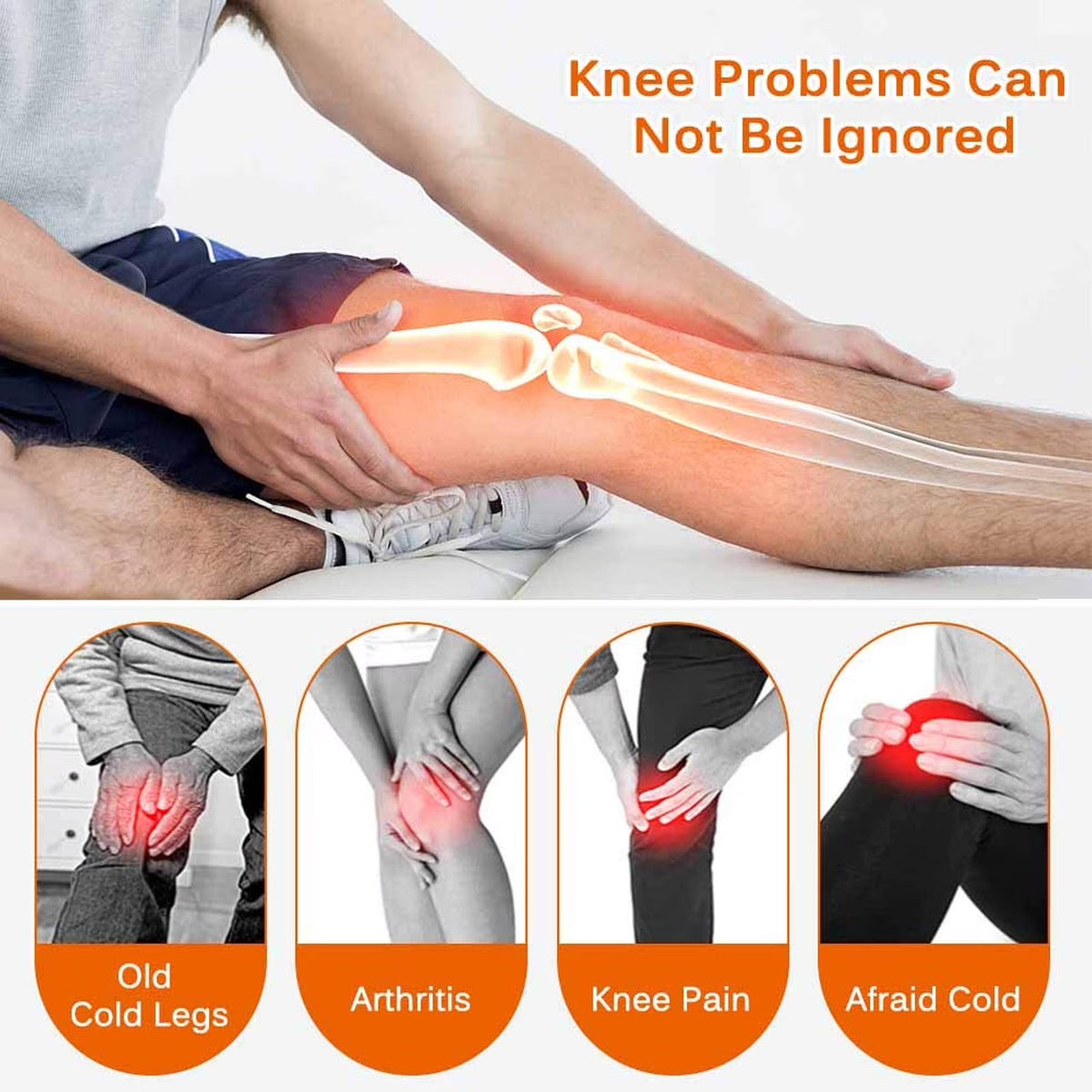 Knee Heating Pad, Heated Knee Brace Wrap with 3 Adjustable Temperature & Herbal Bags, Electric Heat Knee Wrap Support, Joint Pain & Arthritis Pain Relief, for Men and Women, Black